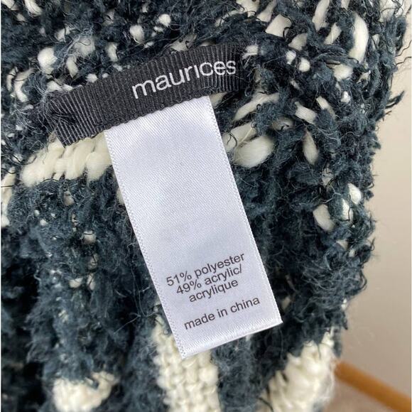 Maurices Women Black White Plaid Fringed Open Front Cardigan Hooded Poncho OS - Picture 6 of 6